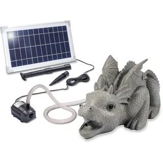 Esotec Solar Wasserspeier Set Drache Grisu, Solarpumpe, Teichfigur Gartenfigur Gartenstatue, Tauchpumpe, Gartenbrunnen, Springbrunnen außen Outdoor, Vogeltränke H=20cm 101655