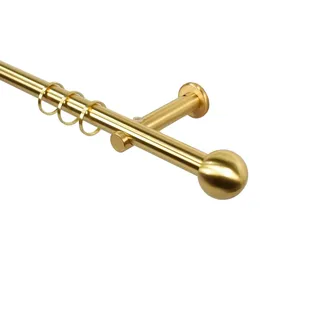 iso-design Gardinenstange 16 mm Farbe Messing Matt Endstück Kugel Wandmontage, Ø 16 mm, 1-läufig, Fixmaß, mit Bohren, 1 Schraube je Halter, Metall, Aluminiumrohr mit mehr als 1 mm Wandstärke goldfarben Ø 16 mm x 100 cm