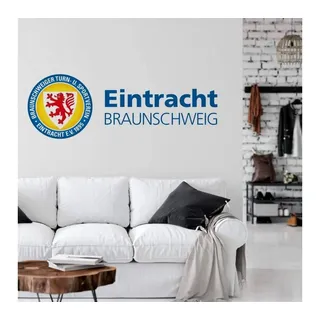 K&L Wall Art Wandtattoo Fußball Wandtattoo Eintracht Braunschweig Löwe Wappen Logo Schriftzug, Wandbild selbstklebend, entfernbar blau 60 cm x 21 cm