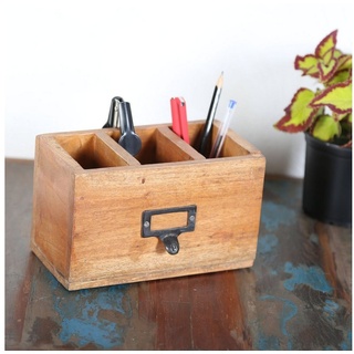Casa Moro Organizer Organizer Imola aus recyceltem Teak-Holz Stifthalter, Vintage Holzbox Schreibtisch mit Namensschild braun