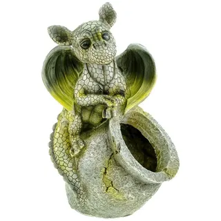 Kremers Schatzkiste Gartenfigur Drachenkind mit Pflanztopf Pflanzkübel Drache Figur 28 cm Gartendeko bunt