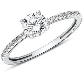 JEWLIX Verlobungsring 375er Weißgold Damenring mit Zirkonia und Zirkonia Pavé VR0461-W silberfarben 48
