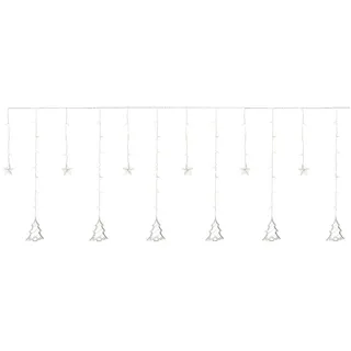 ECD Germany Weihnachtsfigur LED Fenster Lichtervorhang Weihnachtsbäume und Sterne Weihnachtsdeko, Warmweiß 220cm mit 138 LEDs und Sterne 8 Funktionen für Innen/Außen weiß