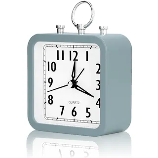 HERCHR Analoger Mini Wecker, Stille Uhr, Schwarz, 9.8 x 4.5 x 13.5 cm, Batteriebetrieben, Schlummerfunktion, Lauter Alarm, Analog Seniorenwecker für Schlafzimmer, Büro, Reisen