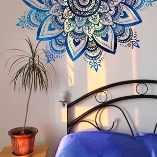 Hava Kolari Allah Groß Mandala Wandtattoo Wandsticker, Boho Indisch Lotus Aufkleber, Blau Blume Wandaufkleber Kunst Deko Wohnzimmer Yoga Schlafzimmer