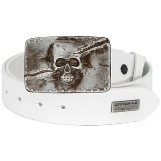 Cipo & Baxx Ledergürtel Herren Gürtel BA-CG170 (1-St) Schnalle mit Schädel-Motiv und Metall Patch weiß 100cm