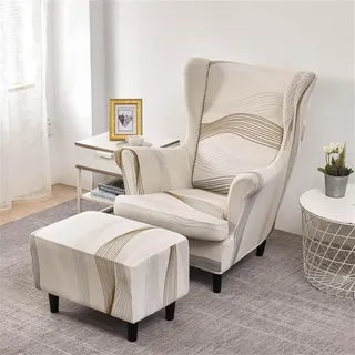Highdi 2-Teilig Ohrensessel Überzug Mit Ottomane Schonbezug, Mode Sessel-Überwürfe Ohrensessel Schonbezüge Bezug Sesselhusse Strandmon Tiger Stuhlbezug mit Armlehne Hohe Rückenlehne (Beige)