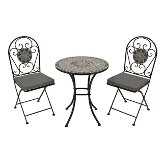 Balkon Bistro Set Funchal rund - Schwarz/Grau/Weiß  - aus Eisen/Polyester