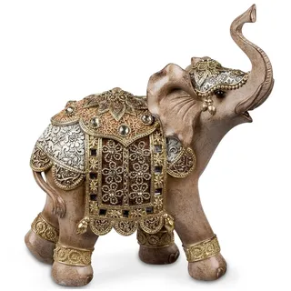Formano Dekofigur Elefant naturfarben bemalt mit Relief und Acryl-Steinen 13x15cm Figur Afrika Tierfigur