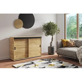 KIER FURNITURE Sideboard Mit Schiebetür – Wohnzimmerschrank – Schrank Wohnzimmer – Sideboard Wohnzimmer Schmal – Kommode Flur – Farbe Craft Eiche Gold – 140x45x94cm