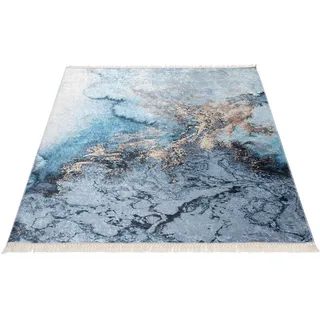 Orientteppich SEHRAZAT "Caimas 6000" Teppiche Gr. B/L: 160 cm x 230 cm, 5 mm, 1 St., blau Fransenteppich Esszimmerteppiche waschbar, mit Fransen, Wohnzimmer