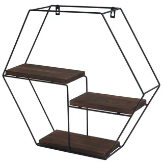 Mendler Wandregal HWC-K76, Hängeregal Schweberegal Regal, 3 Regalböden Metall Massiv-Holz Industrial 43x49x11cm ~ dunkelbraun