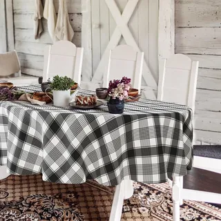 Buffalo Plaid ovale Tischdecke 152,4 x 213,3 cm, schwarz-weiß, rustikal im Landhausstil. Wasserdicht, Polyester, perfekt für Bauernhaus, Küche, drinnen & draußen, Partys und Picknicks