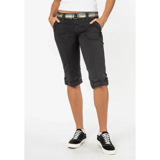 Fresh Made Caprihose Damen Caprihose Sommerhose mit buntem Gürtel Capri kurze Hose Sommerfarben grau XL