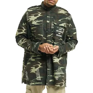 Sixth June Herren Langarm-Hemd im Camouflage-Look Baumwoll-Hemd mit Knöpfen M2344VJA Grün/schwarz/Braun - S