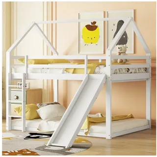 XDeer Kinderbett Doppelbett Hausbett Etagenbett mit Rutsche und Leiter, Kinderzimmer Hoch-Doppel-Stockbett, Weiß, 140x200cm weiß