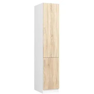 BDW - Vorratsschrank Küche - Küchenschrank Schmal - Schrank 40 cm breit, 205 cm hoch, 57 cm tief - Geräumiger Hochschrank für Vorräte, Küchenutensilien und mehr - Küchenschrank Weiss/Eiche Sonoma