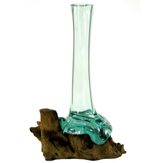 Guru-Shop Dekovase Vase aus Recycelingglas, Glasvase Wurzelholz -.. braun 10 cm x 30 cm x 10 cm