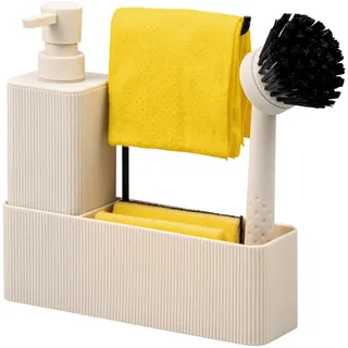 ELUNO Spülbecken Organizer 20,5 x 22,5 x 6,5 cm Farbe Beige/Weiß