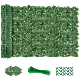 AGJIDSO Künstliche Efeu Hecke Sichtschutz, 100 * 300cm (2x50*300cm) Efeu Sichtschutz, Balkon Sichtschutz Efeu, Sichtschutz Balkon Blätter Sichtschutz Künstliche Hecke,(Apfelblatt)
