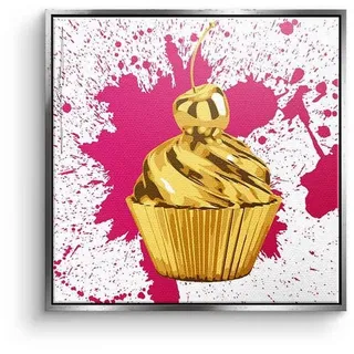 DOTCOMCANVAS® Leinwandbild Cupcake Splash, Leinwandbild Cupcake Splash Kuchen Pop Art quadratisch square silberfarben