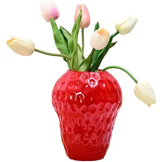Erdbeervase für Blumen, Erdbeer-Keramik-Blumenvase, Vintage-Vase in Obstform, Niedliche Erdbeer-Dekoration für Zuhause, Küche, Wohnzimmer, Büro(Rot-S)