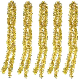 POFET 5 x Girlande, 2 m, goldfarben, Metallic-Girlande, glitzernd, hängende Dekoration für Weihnachtsbaum, Kranz, Hochzeit, Party