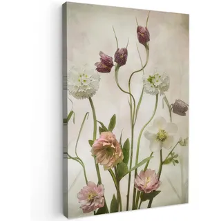 MuchoWow© Leinwandbild Groß XXL Dekoration Wohnzimmer Vintage Bilder | 80x120 cm - Aufhängen Wall Decoration Living Room Wohnungs Deko Moderne Blumen - Frühling - Garten - Trockenblumen