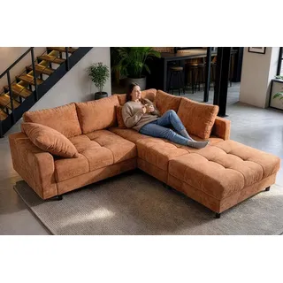 riess-ambiente Ecksofa KENT 220cm rostbraun - Chenille, FSC, inkl. Hocker & Kissen, Federkern, Set 2 Teile, L-Förmige Wohnlandschaft mit Federkern - ideal für Wohnzimmer & Lofts braun