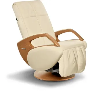 Massagesessel Fernsehsessel KEYTON Domo | Leder beige | Holzelement Walnuss