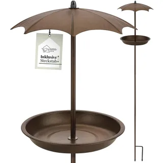 wildlife home Vogeltränke stehend auf Stab 'Regenschirm' I Vogelfutterspender mit Erdspieß Garten, Balkon I Vogelbad frostsicher aus Metall I Vogelfutterstation für Vögel, Wildvögel