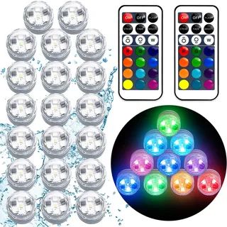 Mini Unterwasser Led Teelichter mit Fernbedienung, Farbwechsel Mini LED Licht Batteriebetrieben Wasserdichte Kerzen Lichter für Vase,Hochzeit,Party,Garten (20 Stück-RGB)