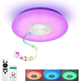 (36 W) LED-Musik-Deckenleuchte mit Bluetooth-Lautsprecher, Lautsprecher mit hoher Klangqualität, dimmbare, moderne, flächenbündige Deckenleuchte...