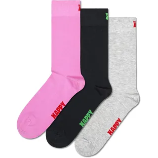 Happy Socks Classic Crew Socken für Damen und Herren – Einfarbig Pink Schwarz & Grau – 3er-Pack Größen 36–40 - 36-40