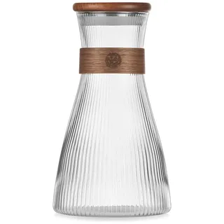Basic Wasserkaraffe-Set,Karaffe aus Glas,Glaskrug Set,Wasserkaraffe 1,5 l mit 2 Gläsern 330 ml,Glaskaraffe mit Deckel,Silikondeckel, Wasserkaraffe im Modernen Streifendesign (Stil 2)