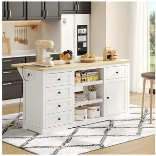 MODFU Sideboard mit 5 Schubladen & Ausziehböden (Buffet-Sideboard, Bar-Schrank & Kücheninsel - Mit Klappbarer Erweiterungsplatte, 5 Schubladen und integrierten Steckdosen, 1 St), mit Schublade 65 cm x 75 cm x 150 cm