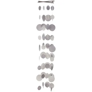 Tolles Muschel Windspiel Capiz aus hochwertigem Perlmutt. Modell: PEPA GRAU Rund, 100 cm Länge und 20 cm Durchmesser, Design in Grautönen mit Muster, Material Perlmutt