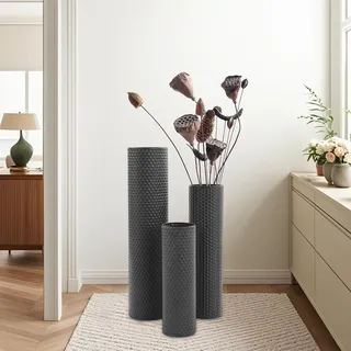 Bodenvase Set 3er, Moderne Metallvase 3er-set, 70/55/40 Cm, Metall Blumenvasen Mit Waben Textur, Große Dekorative Vase Für Eingang, Wohnzimmer, Esszimmer, Schwarz