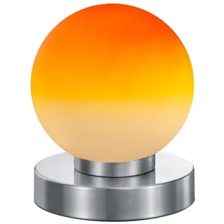 Reality Leuchten LED Nachttischlampe touch Kugel-Lampe, Höhe 15cm, dimmbar, LED wechselbar, Warmweiß, kleine Tischlampe mit Glas-Kugel, Tischleuchte inkl. E14 LED orange|silberfarben