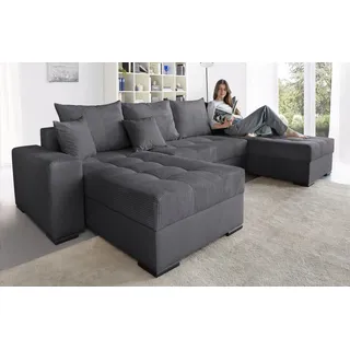 Collection AB Wohnlandschaft COLLECTION AB "Josy XL U-Form, B: 313 cm in Cord, Cord-Mix", grau (anthrazit), B:313cm H:84cm T:161cm, 100% Polyester, Sofas, Wohnlandschaft, Bettfunktion, Bettkasten & 2 Zierkissen, Federkern