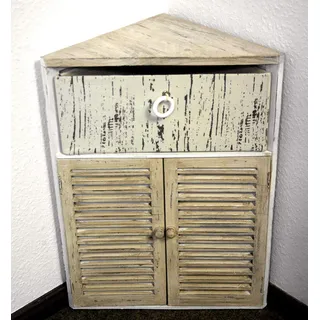 GeKi Trend Chabby Chic Eckschrank klein Kommode Holz 1 Schublade und Lamellentür 63 cm H Landhaus Vintage Möbel Badezimmer Wohn-Deko Schlafzimmer