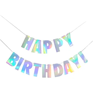 Happy Birthday Girlande Banner Irisierende - GREATRIL Holografisch Geburtstag Girlande Party Deko für Meerjungfrau Mädchen Meer Unterwasserwelt Frozen Party