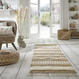 Flair Rugs Läufer FLAIR RUGS "Medina, mit abstraktem Streifenmuster", beige (natur), B:60cm H:12mm L:230cm, Baumwolle, Jute, Wolle, Teppiche, Läufer, Boho-Look, aus Naturfasern wie Wolle & Jute, Teppichläufer