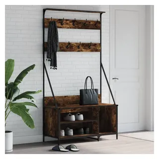 furnicato Kleiderständer mit Schuhablage 100x41x184 cm Räuchereiche, Garderobenständer mit integrierter Schuhablage für kleine Räume braun