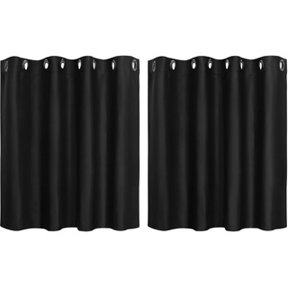 PiccoCasa 2er Set Gardine für Küche Polyester Scheibengardine Kurzgardine Blickdicht Kleine Gardine Schwarz 90H x 132B cm