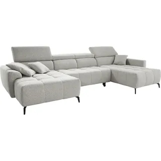 Wohnlandschaft JOCKENHÖFER GRUPPE "Ultima, U-Form, B: 363cm, mit 60 cm elektrischer Sitztiefenverstellung", grau (hellgrau 432, 19), B:363cm T:118cm, Korpus: 100% Polyester;Kissen: 100% Polyester, Sofas, Wohnlandschaft, 140kg Belastbarkeit je Sitz, verstellbaren Kopfstützen, USB-Ports