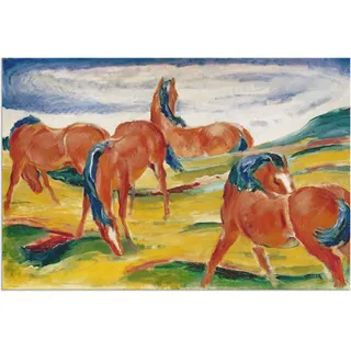 Wandbild ARTLAND "Weidende Pferde III. 1910" Bilder Gr. B/H: 90 cm x 60 cm, Alu-Dibond-Druck Haustiere, 1 St., braun Kunstdrucke als Alubild, Outdoorbild, Leinwandbild in verschied. Größen