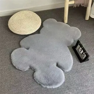 Teppich in Bärenform, Weicher, Zotteliger Teppich für das Kinderzimmer, Süßer, Weicher, Flauschiger Kunstfellteppich, Flauschiger, Zotteliger Teppich, Niedliche Baby-Spielmatte, Niedliche,(Grau)