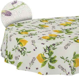 Tischdecke aus Stoff Textil abwaschbar Tischwäsche Tischtuch Baumwolle Polyester Lemon Oval 180x140cm In-/Outdoor Tischdecke