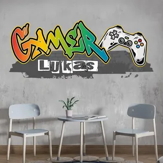 tjapalo® pkvr30 Gamer Wandtattoo Gaming Zimmer wandtattoo Gamer mit Namen Graffiti Wandsticker game controller cooles wandtattoo jugendzimmer, Größe: B82xH35cm